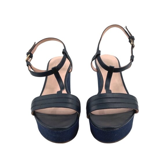 Kate Spade New York Womens 8.5M Platform Wedge Sandals Leather Denim Chic - Picture 4 of 9